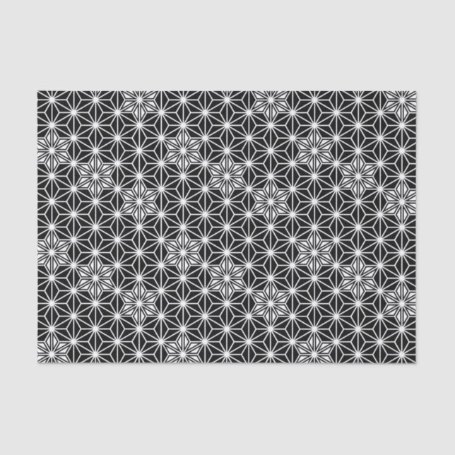 Papel De Seda Patrón japonés de Asanoha - blanco y negro (Anverso)
