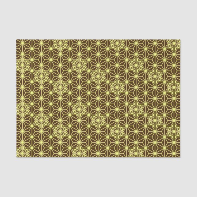 Papel De Seda Patrón japonés de asanoha - marrón y amarillo (Anverso)