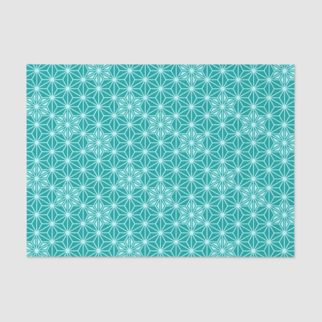 Papel De Seda Patrón japonés de Asanoha - turquesa (Anverso)