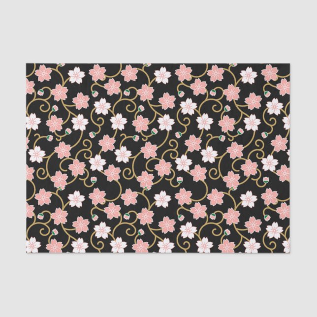 Papel De Seda Patrón japonés de flores de cerezo (Anverso)