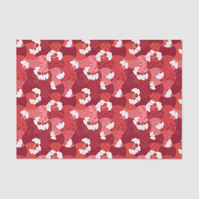 Papel De Seda Patrón japonés de kimono Ginkgo rojo (Anverso)