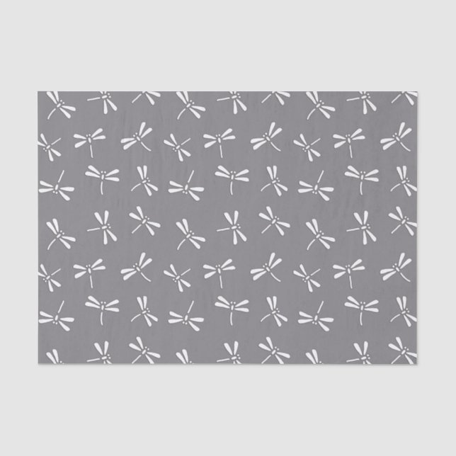 Papel De Seda Patrón japonés de libélula, gris / gris y blanco (Anverso)