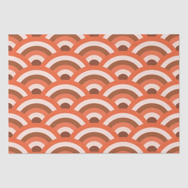 Papel De Seda Patrón japonés de ondas naranjas y marrones  (Anverso)