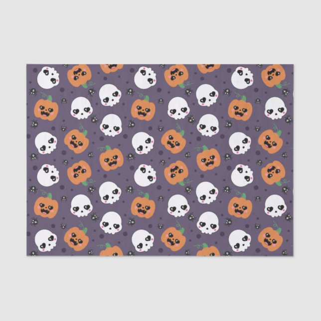 Papel De Seda Patrón Kawaii de Halloween (Anverso)