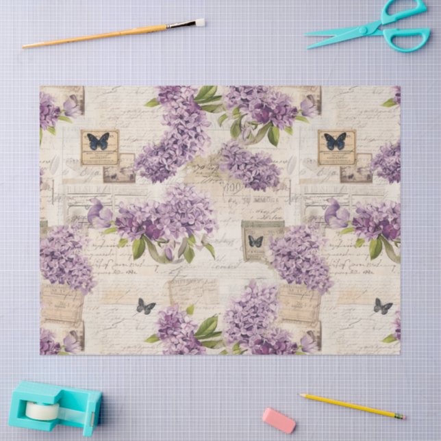 Papel De Seda Patrón Lilac vintage (Artesanía)