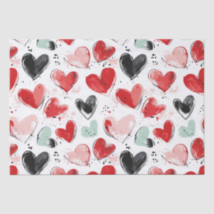 Papel De Seda patrón lindo con los corazones pintados acuarela