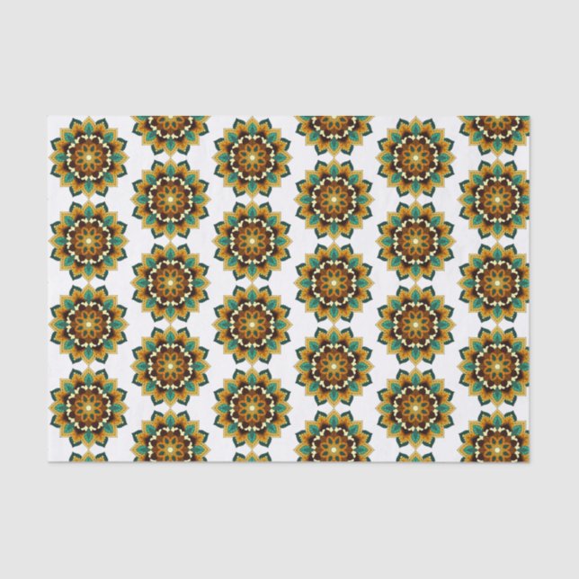 Papel De Seda Patrón Mandala 02 en amarillo y marrón (Anverso)