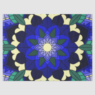 Papel De Seda Patrón Mandala 02 en azul oscuro