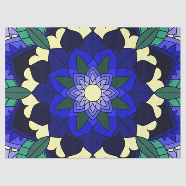 Papel De Seda Patrón Mandala 02 en azul oscuro (Anverso)