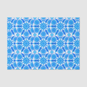 Papel De Seda Patrón Mandala, azul cobalto, turquesa y blanco