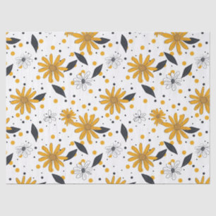 Papel De Seda Patrón margarita amarillo y blanco con hojas oscur