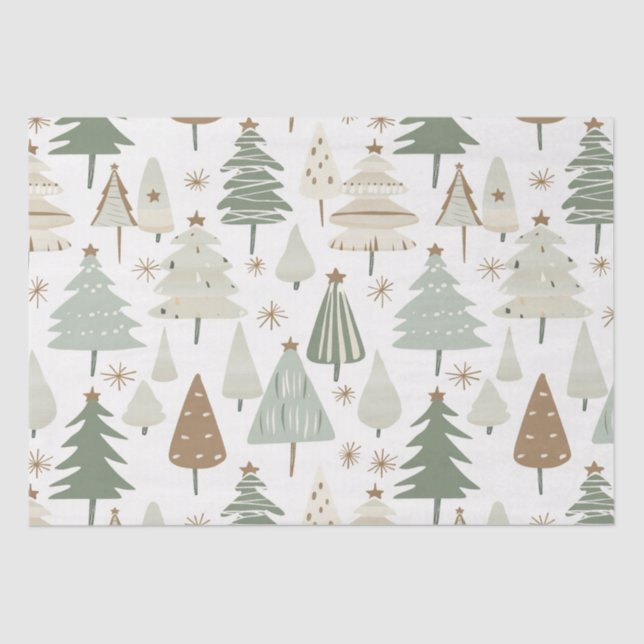 Papel De Seda Patrón marrón de los árboles navideños modernos (Anverso)