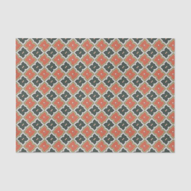 Papel De Seda Patrón marroquí gris Naranja negro de moda (Anverso)