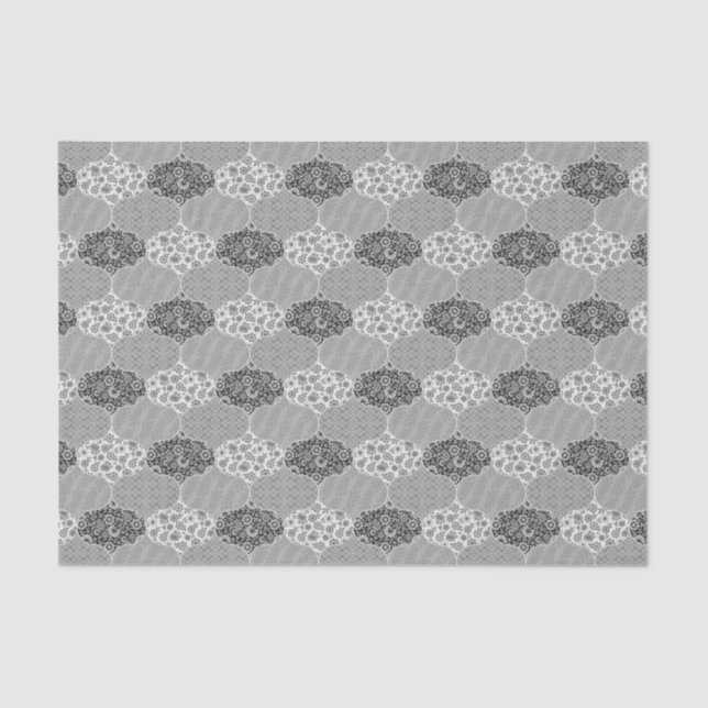 Papel De Seda Patrón marroquí inclinado Floral gris (Anverso)
