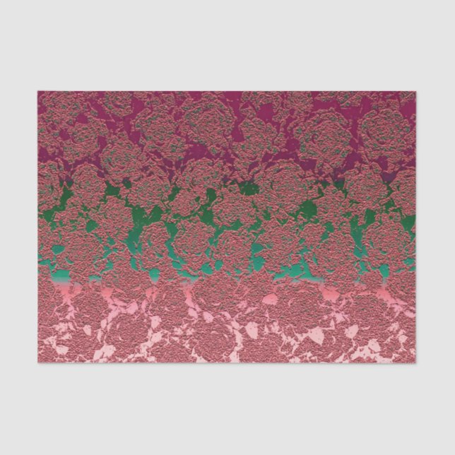 Papel De Seda Patrón Metálico Floral Suculento Verde Rosa (Anverso)