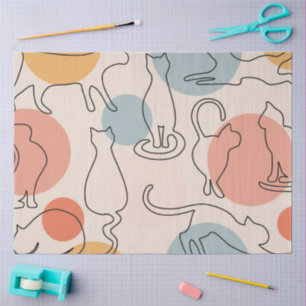 Papel De Seda Patrón minimalista de arte lineal de gato