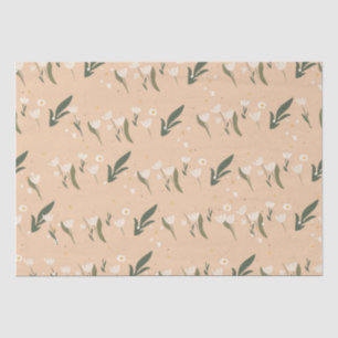 Papel De Seda Patrón minimalista de flor blanca en neutra