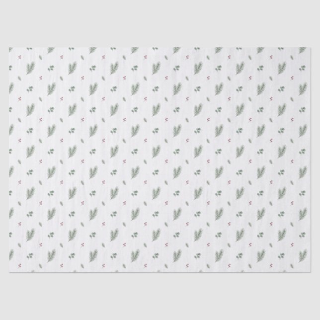 Papel De Seda Patrón Mínimo de Navidad, Pino, Bayas (Anverso)
