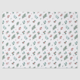 Papel De Seda Patrón Mínimo de Navidad, Pino y Bayas