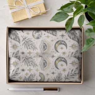 Papel De Seda Patrón Místico Celestial de Luna y Estrellas