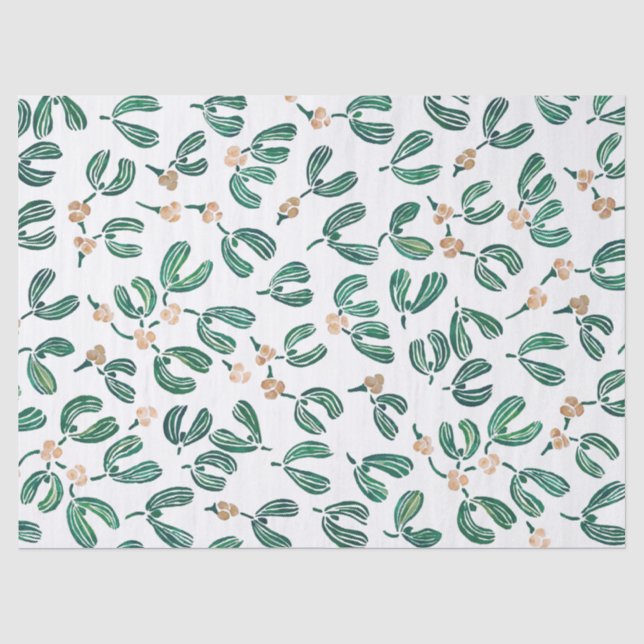 Papel De Seda Patrón Mistletoe de acuarela moderna (Anverso)