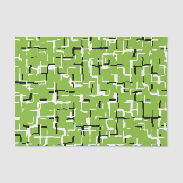 Papel De Seda Patrón moderno blanco y negro verde (Anverso)