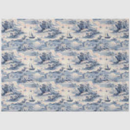 Papel De Seda Patrón moderno Blue Stom Ocean Sea Toile de Jouy