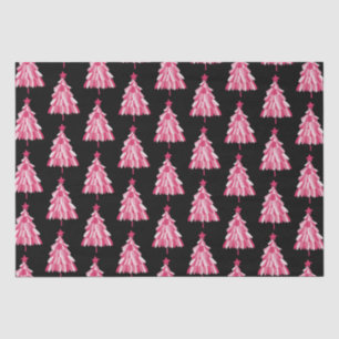 Papel De Seda Patrón moderno de árbol de Navidad negro rosado