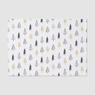 Papel De Seda Patrón moderno de árbol de Navidad negro y dorado
