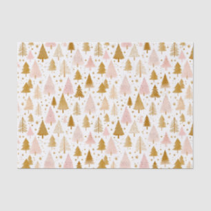Papel De Seda Patrón moderno de árbol de Navidad rosa y dorado