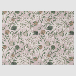 Papel De Seda Patrón moderno de bayas de muérdago festivo rosa