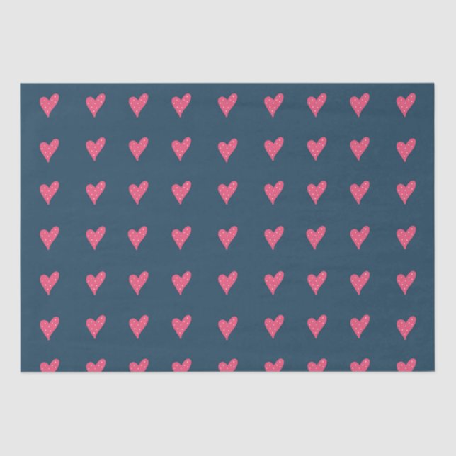 Papel De Seda Patrón moderno de corazón rosado en azul oscuro (Anverso)