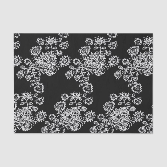 Papel De Seda Patrón moderno de encaje blanco y negro (Anverso)