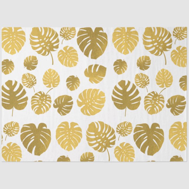 Papel De Seda Patrón moderno de hojas tropicales monstera dorada (Anverso)