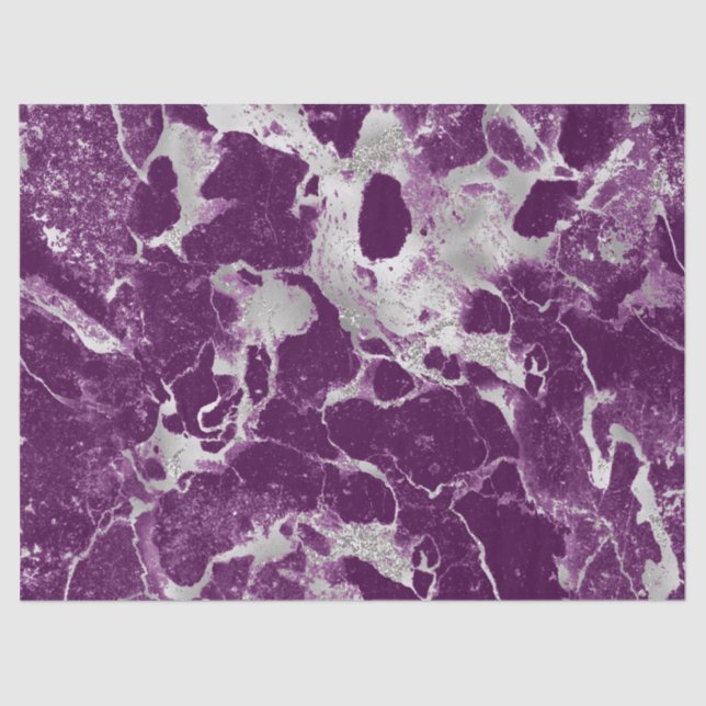 Papel De Seda Patrón moderno de mármol morado y plateado (Anverso)