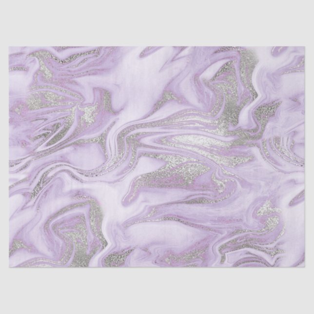 Papel De Seda Patrón moderno de mármol morado y plateado claro (Anverso)