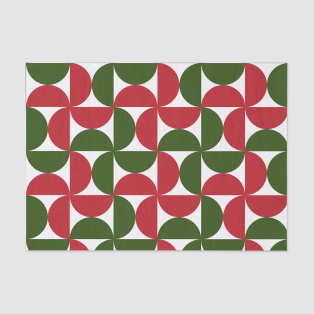 Papel De Seda Patrón moderno de mediados de siglo rojo y verde (Anverso)