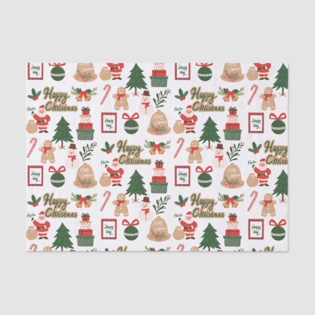 Papel De Seda Patrón moderno de pan Santa y Gingerbread para Nav (Anverso)