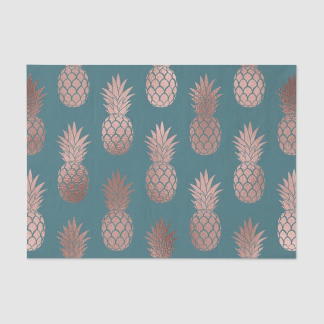 Papel De Seda Patrón moderno de piña verde Rosa Verde azulado or (Anverso)