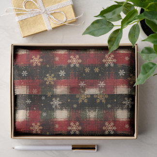 Papel De Seda Patrón moderno de plaid con copos de nieve desgast