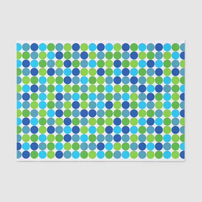 Papel De Seda Patrón moderno de puntos de polka verde azul (Anverso)