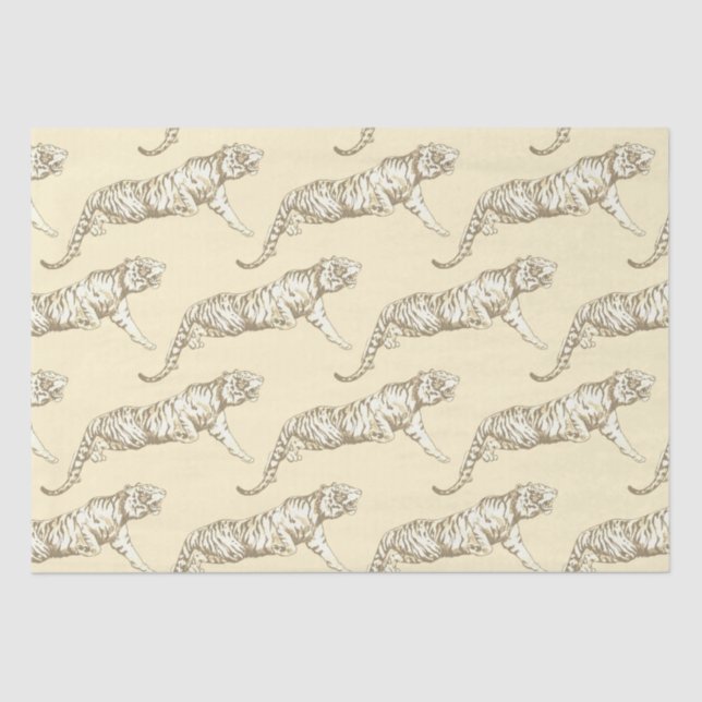 Papel De Seda Patrón moderno de tigre de crema beige de oro vint (Anverso)