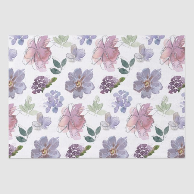 Papel De Seda Patrón morado floral (Anverso)