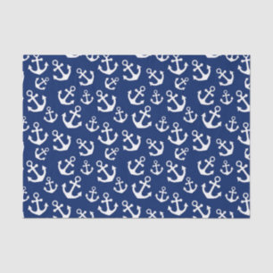 Papel De Seda Patrón Náutico de Anclas y Azul Marino y Blanco