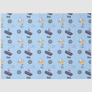 Papel De Seda Patrón náutico de barco en azul