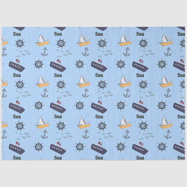 Papel De Seda Patrón náutico de barco en azul (Anverso)