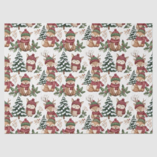 Papel De Seda Patrón Navideño de Animales del Bosque con Zorro y