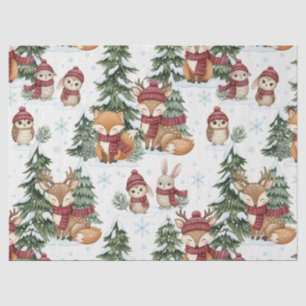 Papel De Seda Patrón Navideño de Animales del Bosque Invernal Ad