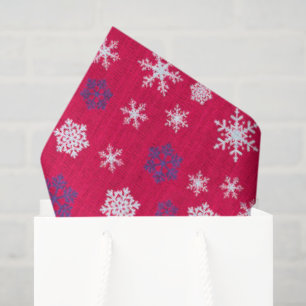Papel De Seda Patrón Navideño de Copo de Nieve Rojo Blanco