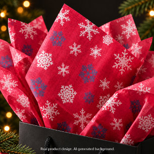 Papel De Seda Patrón Navideño de Copo de Nieve Rojo Blanco